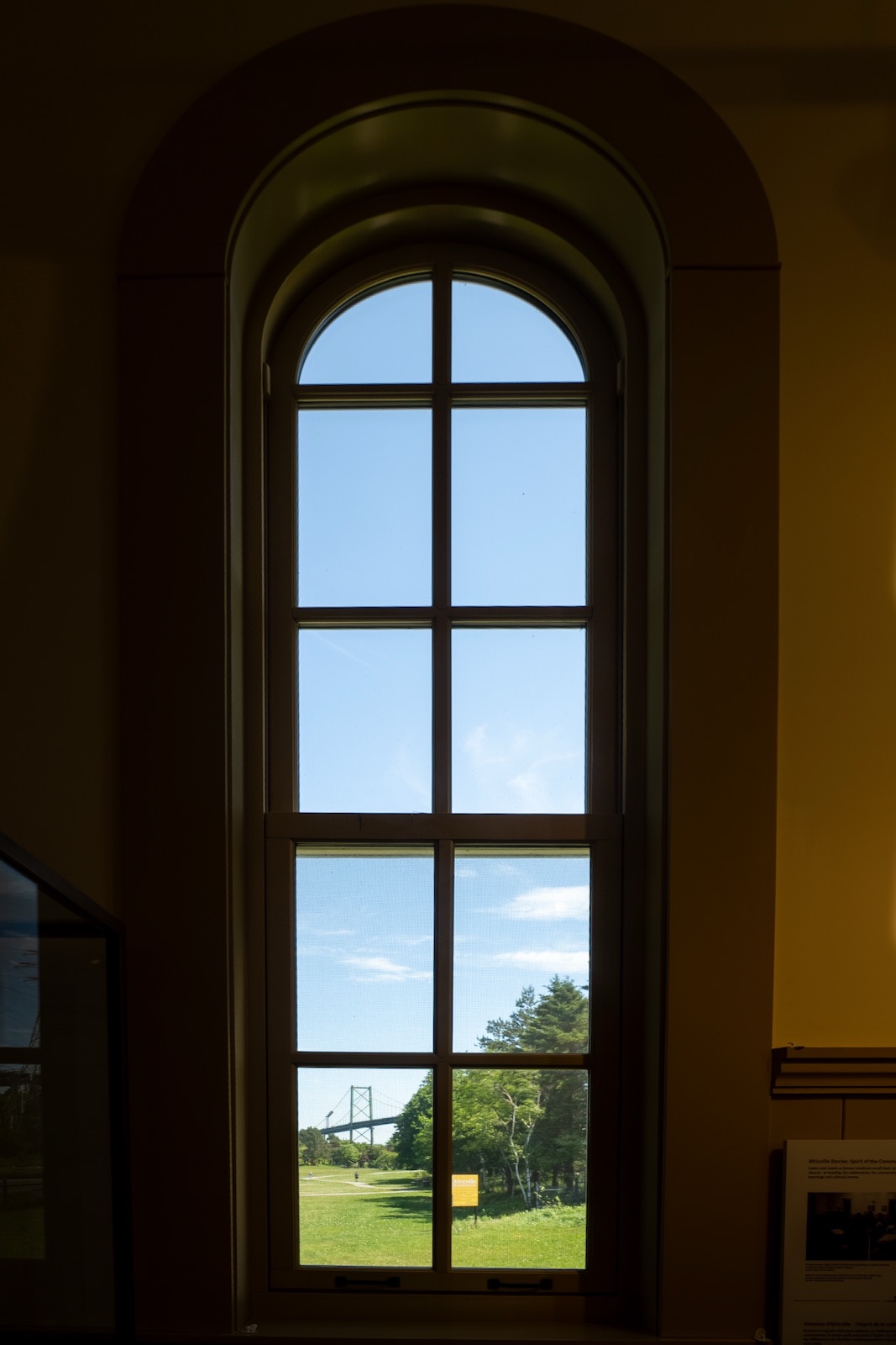View of Mackay Bridge and Africville Park from the Africville Museum, a reconstruction of the Seaview United Baptist Church.